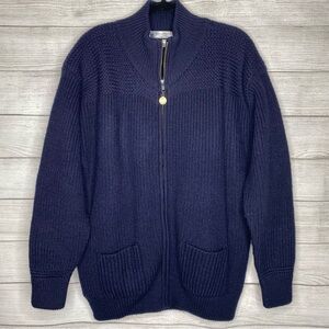 Royal Caribbean Navy Blue 100% Wool Zipper Cardigan